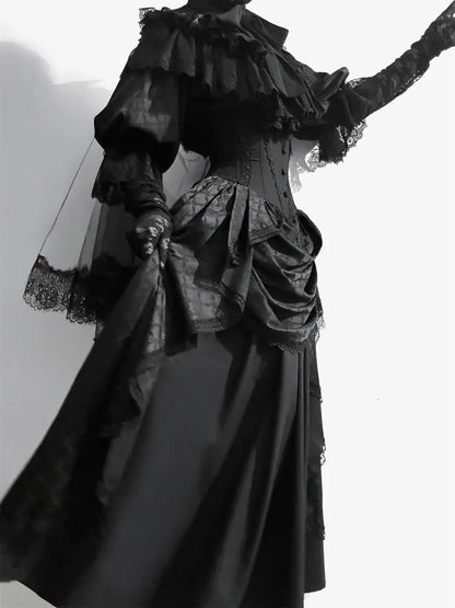 Black Boned Corset Waist Skirt High Waist Aristocrat Gothic Lolita Skirt