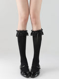 Lace with Socks Black/Creamy Calf Trim Lolita Decoration White/White Bow