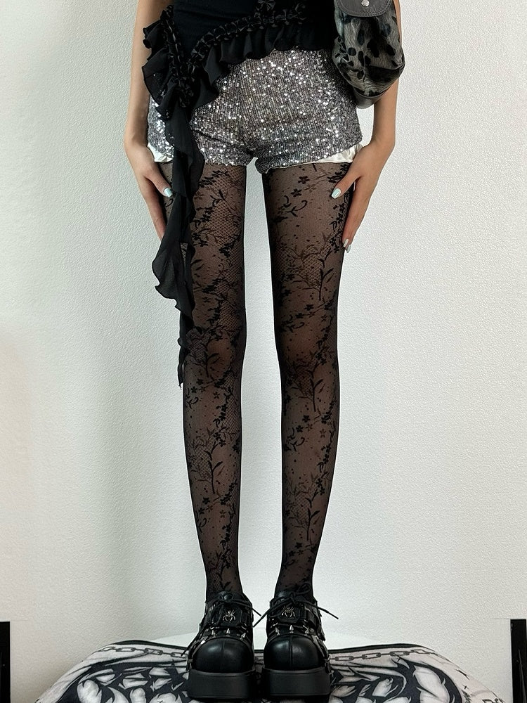 花柄ブラックタイツ