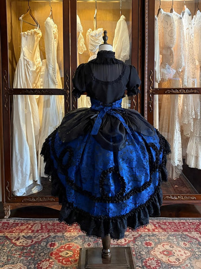 Spider Cross Gothic Skirt with Ruffles, Black & Blue Theme - Pear Island Sweet Tea