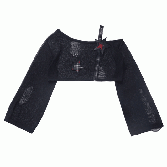 S Coverup Rock Hollow-Out Cropped Bust Distressed Holes Punk Black for Star Clearance-Size 98CM Strap