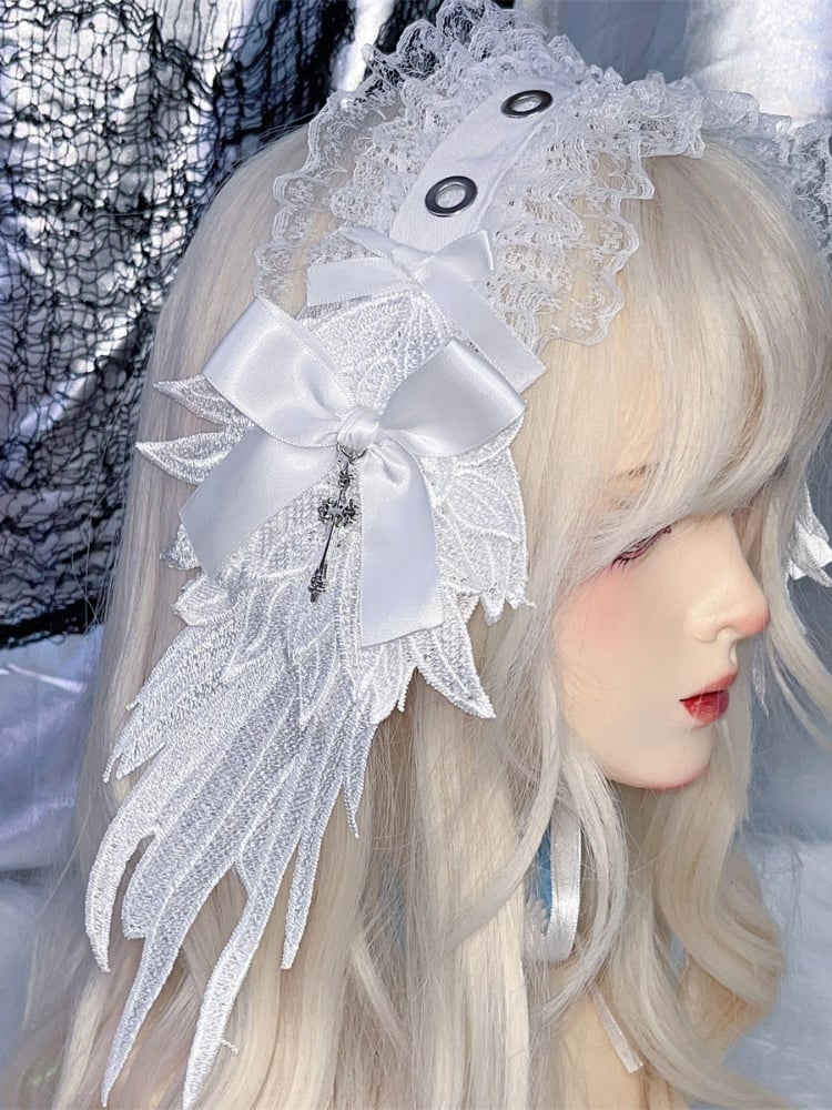 ブラック/ホワイトクロスウィングレーストリムゴシックロリータヘアバンド