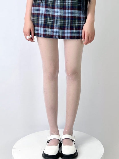 ヌード/ブラック/ホワイトのラインストーン装飾セミシアータイツ