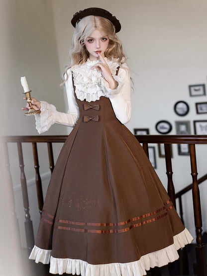 Version Elegant Embroidery Note Violin Lolita and Long Brown Dress Classic Musical