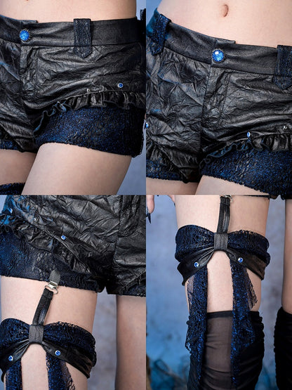 Rock and Bow with PU Punk Waist Shorts Low Y3K Ruffles