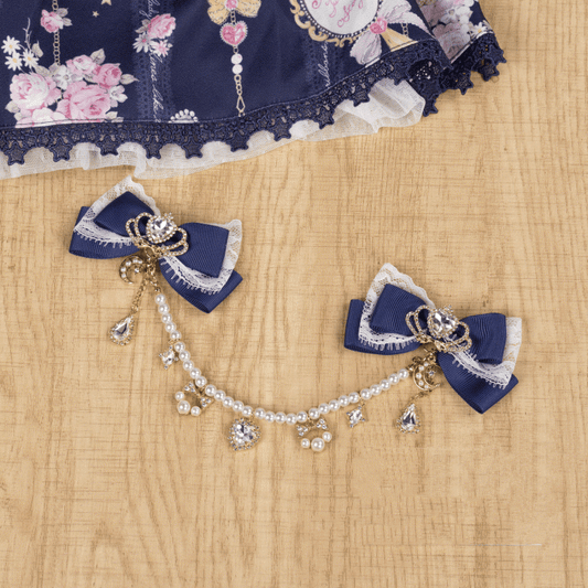 Celestial Collection Moon Options Jirai Kei Bowknot Hairclips with Beaded Chain Gemstone Star 5 Color