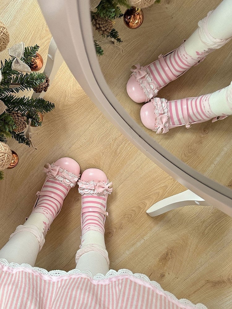 Mary Accents Janes Ear Pink Low-heel - Sweet PU Bear Lolita