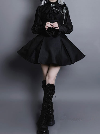 Ruffled Collar Gothic and Blouse Lolita Back with Black Lace-up