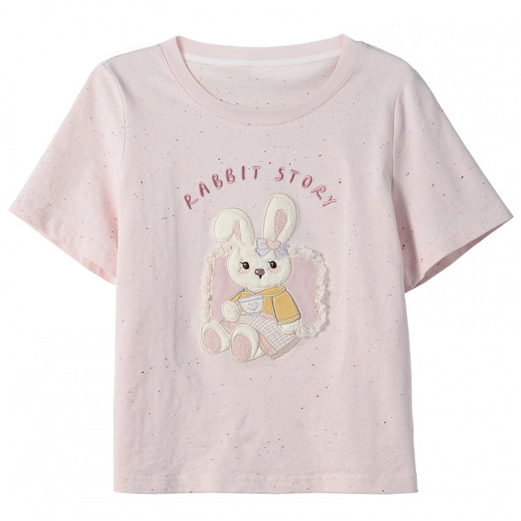 Pink Yume Adorable T-Shirt Bunny Applique Round Neck Kawaii