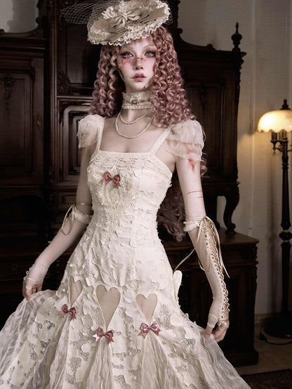 Romantic Goth Slip Dress with Bows and Heart Cutout - Blood Supply