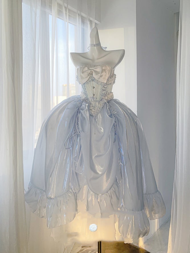 ブルーのロングドローストリングアンダースカート