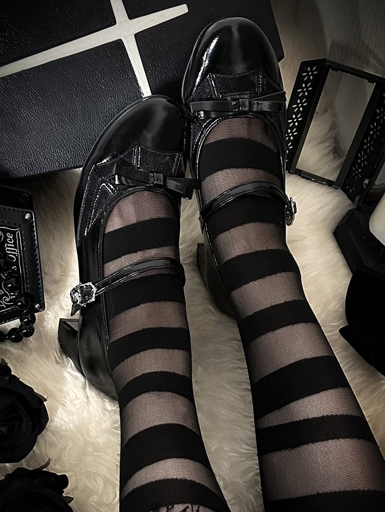 Design Spiderweb Janes Mary Top Black Gothic Bow at