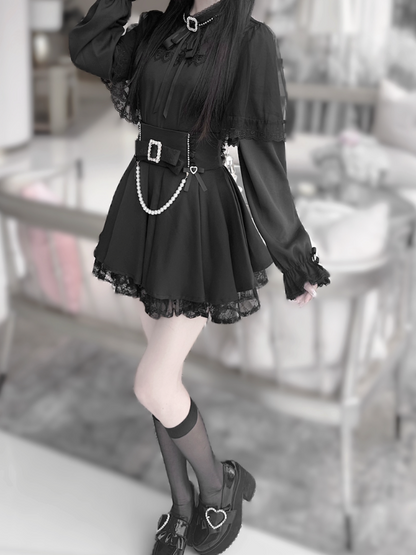 Top: Jirai Darkly Elegant Flowing Neckline Sleeves Cape Illusion Kei Black