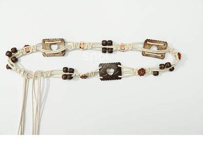 ベルト付きヘムトップス ボヘミアングリーン Vネック タッセル