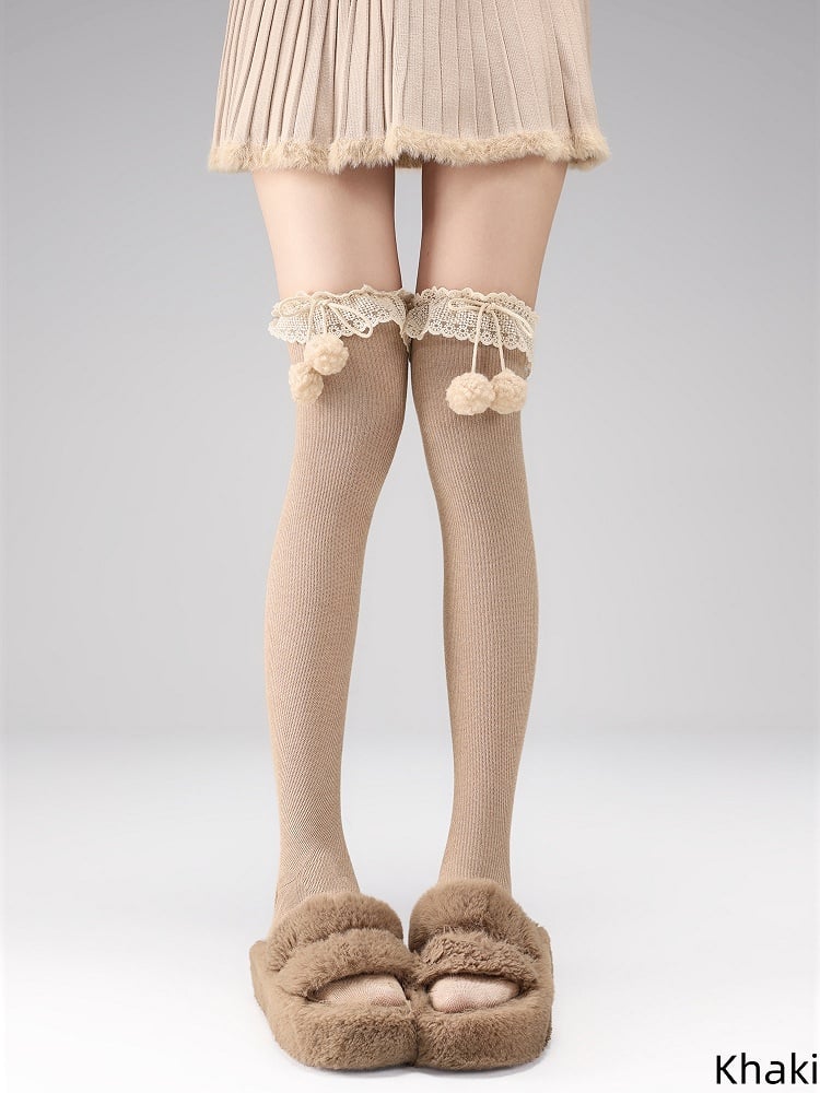 Pom-Pom Pattern Ruffled Stockings Decoration Vertical Colors Striped with 7 48CM