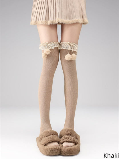 Pom-Pom Pattern Ruffled Stockings Decoration Vertical Colors Striped with 7 48CM