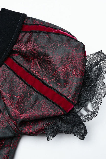 Black and Red Short Puff Sleeves Lace-Up Women's Gothic Dress