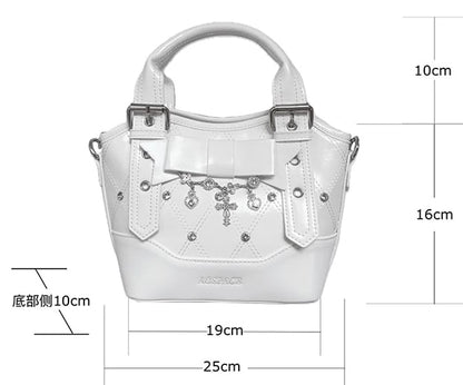 Black/White Chain Jirai Cross PUQuilted Crossbody/Handbagwith Kei Rhinestone