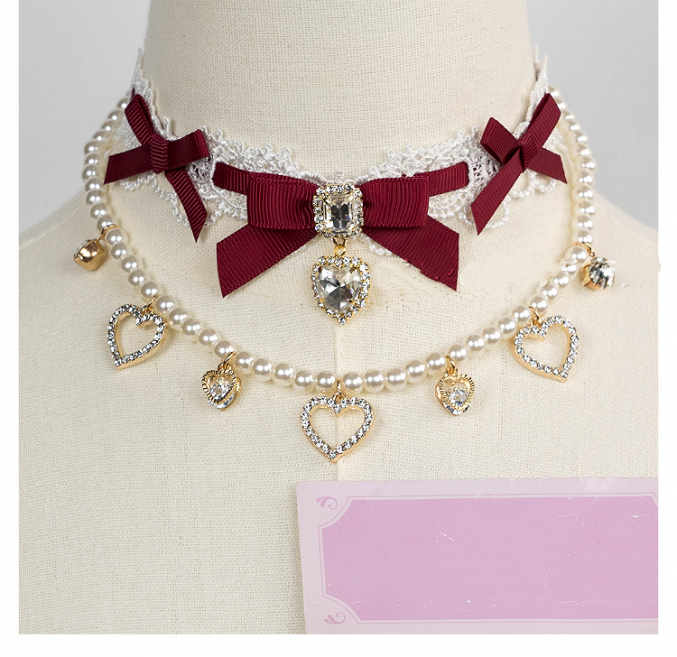 Chain Layer 11 Detachable Double Beaded Heart Jirai Choker Kei Charms Rhinestone with Options