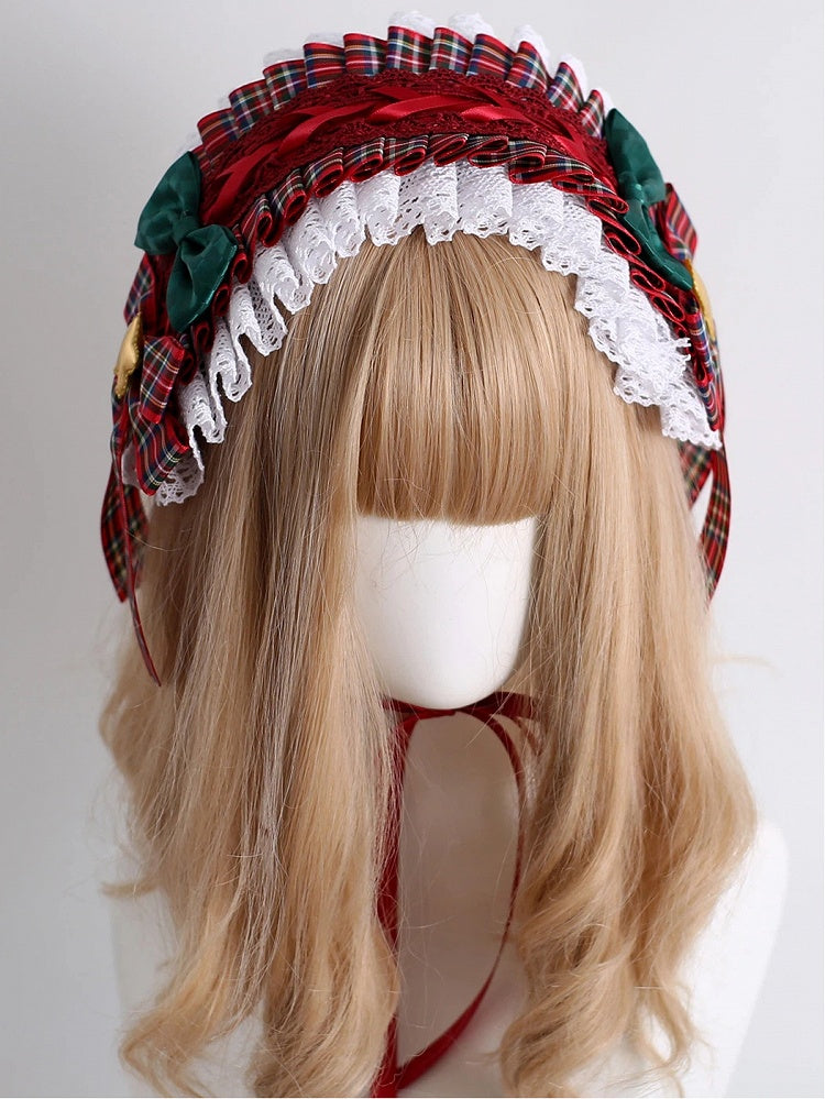 Ruffled Hairband Star Plaid Accent Christmas