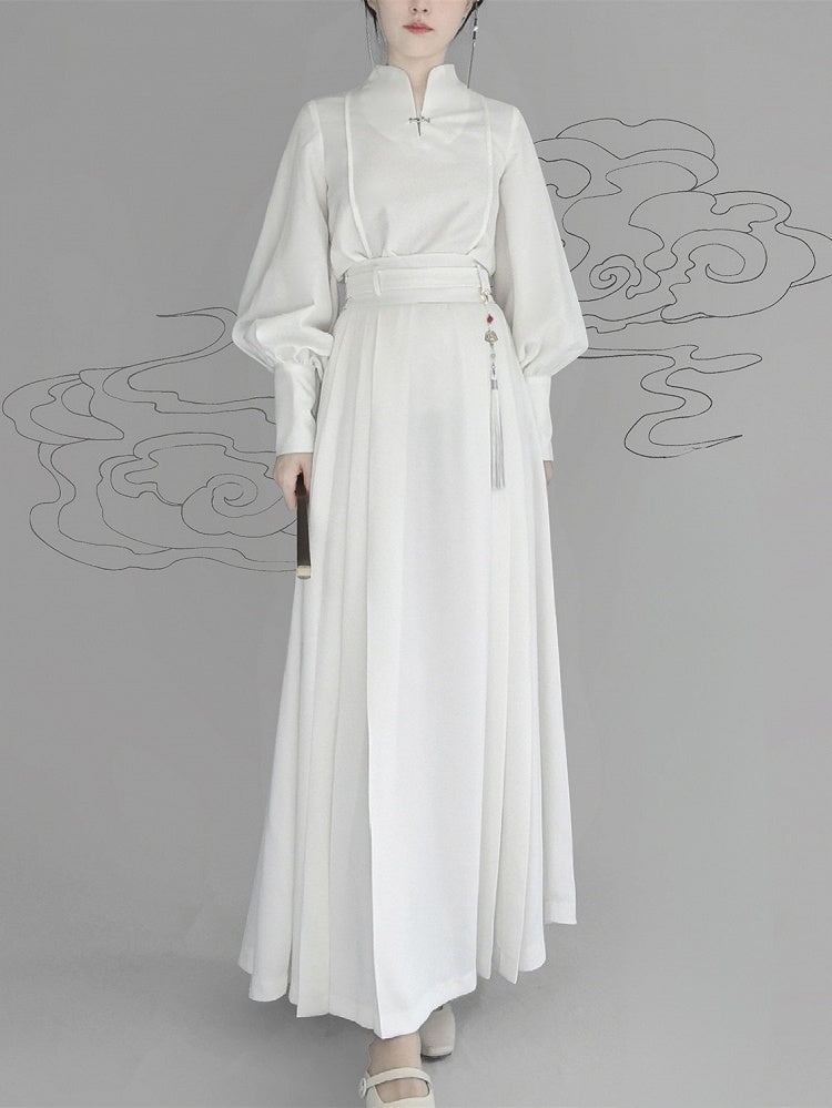 Detachable White Fringe Set Skirt - Elastic Style Partial Chain Belt Chinese Decor Waist