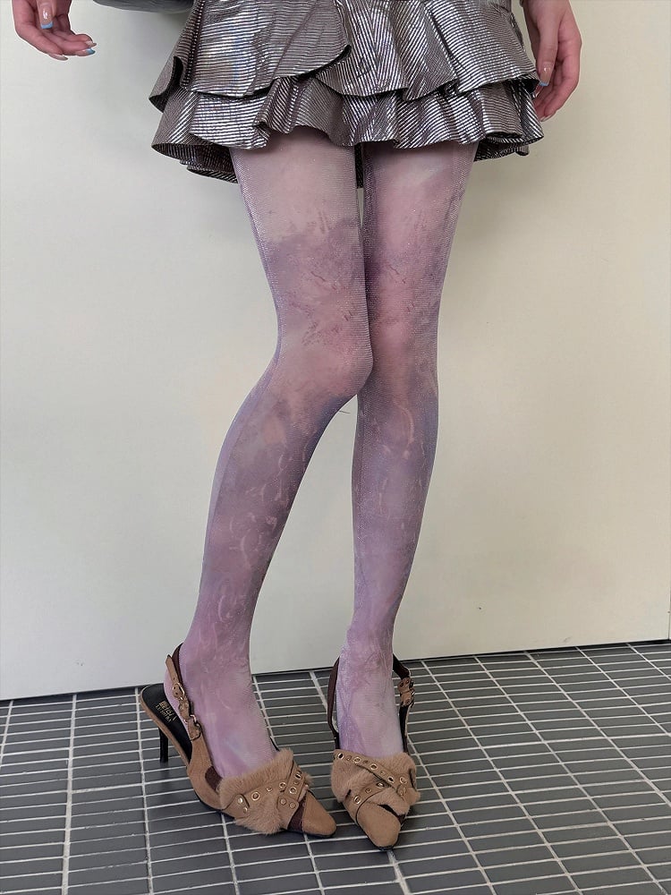 Watercolor Silver Thread Print Pantyhose
