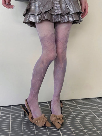 Watercolor Silver Thread Print Pantyhose