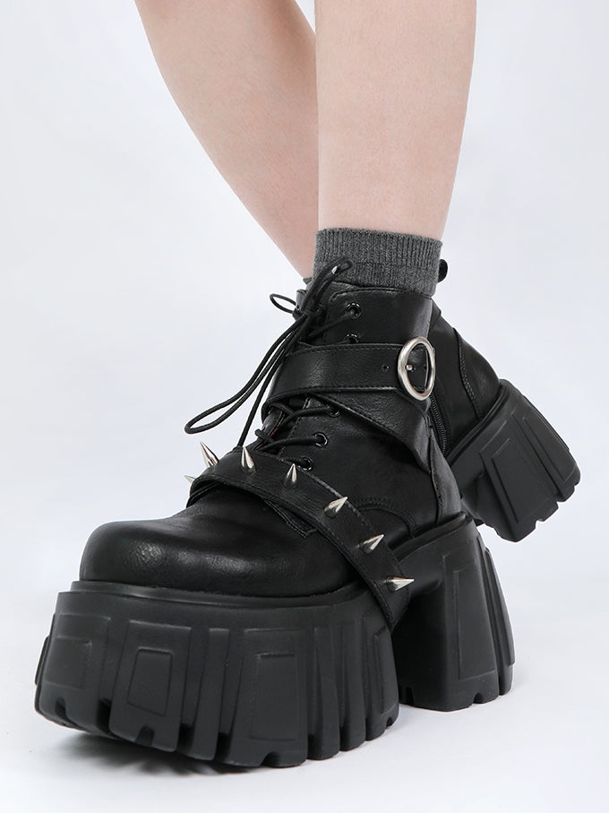Stiefel Rock Ankle Plateau Schwarz Blockabsatz Punk -