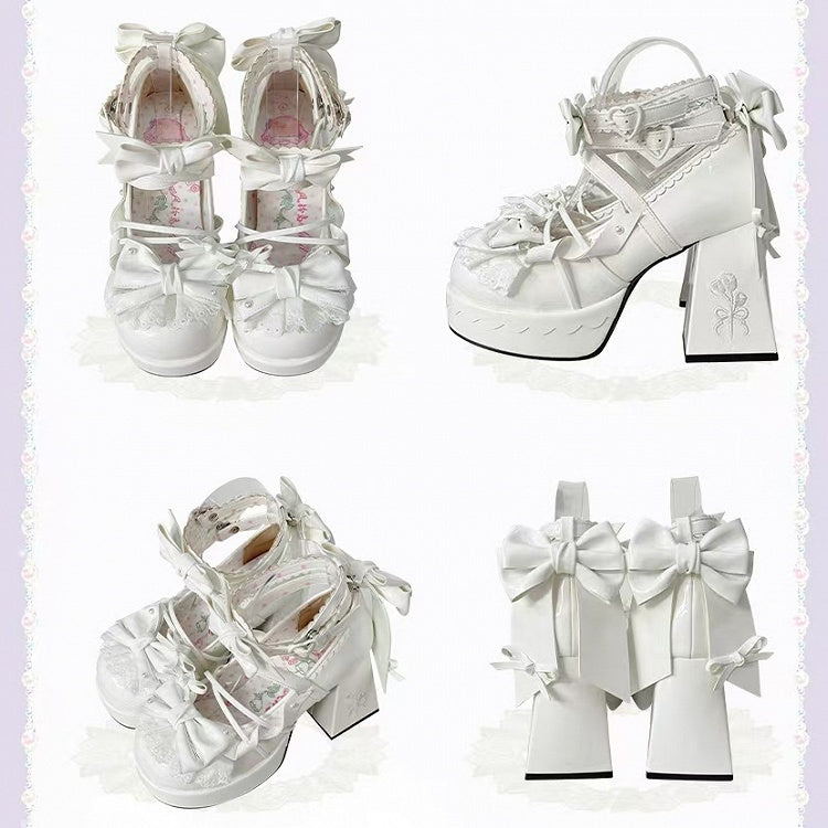 Jane with Lace PU 8cm Chime Wind Height Heel Embroidered - in Shoes Lolita White Mary Trim Sweet