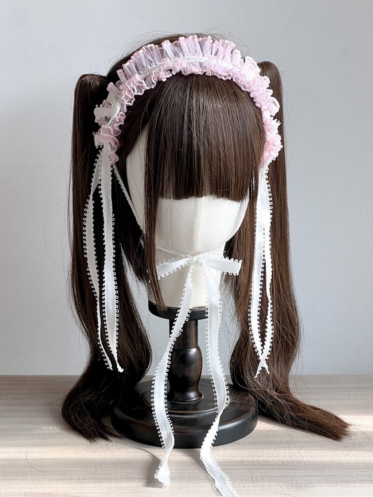 Lolita Color Ribbon Options Details Lace with and – Hairband 4 Bowknot