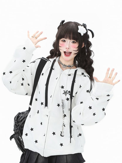 Pattern Black/White Hoodie with Jacket Kawaii Stripe