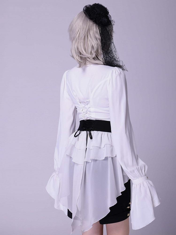 White Pleated Ruffle Shirt with Jabot Tie - DevilInspired Exclusive Collection