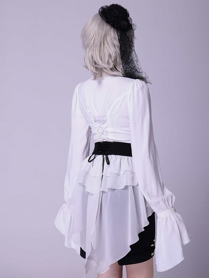 White Pleated Ruffle Shirt with Jabot Tie - DevilInspired Exclusive Collection