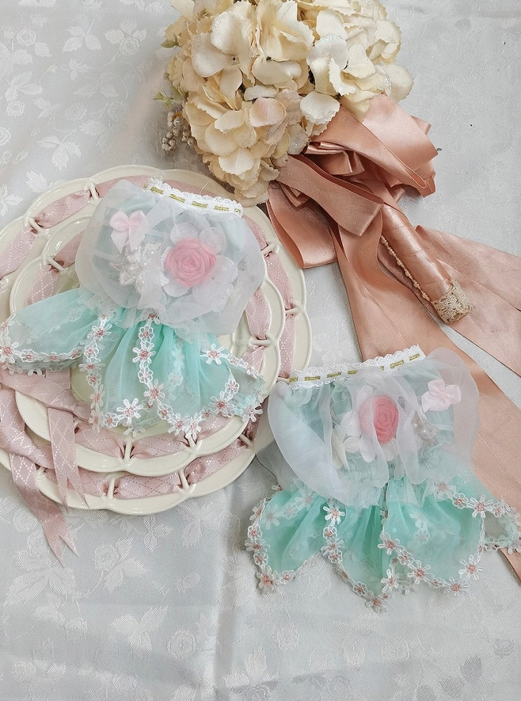 Detachable Blue Red/Green/Pink Floral Puff Lolita Trim Scalloped Sweet with Dark Edge Sleeves