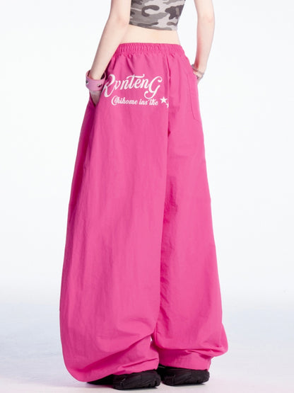Rosarote Freizeithose mit weitem Bein und Kordelzug in der Taille und an den Bündchen