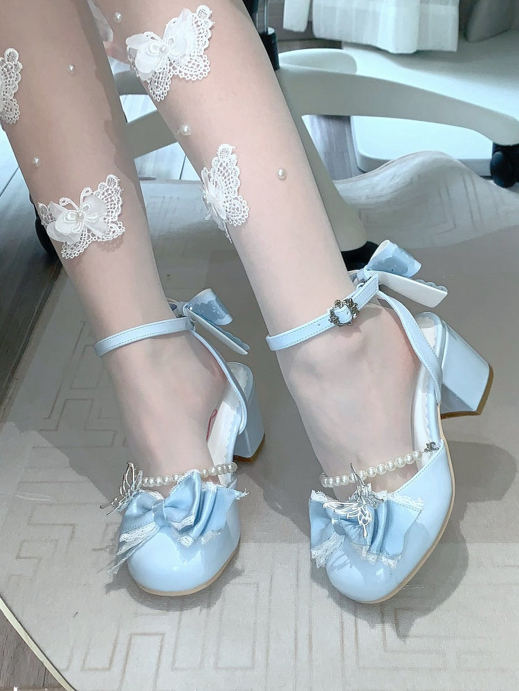 Bead Blue Jane Bow Lolita Schuhe Süße und abnehmbare Akzente Mary Chain