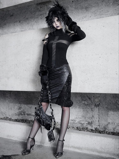 ブラックのひび割れスカート ゴス オフィスレディ Aラインスカート