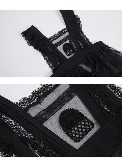 with Embroidered Pocket Overdress Black Lolita Lace-Trimmed