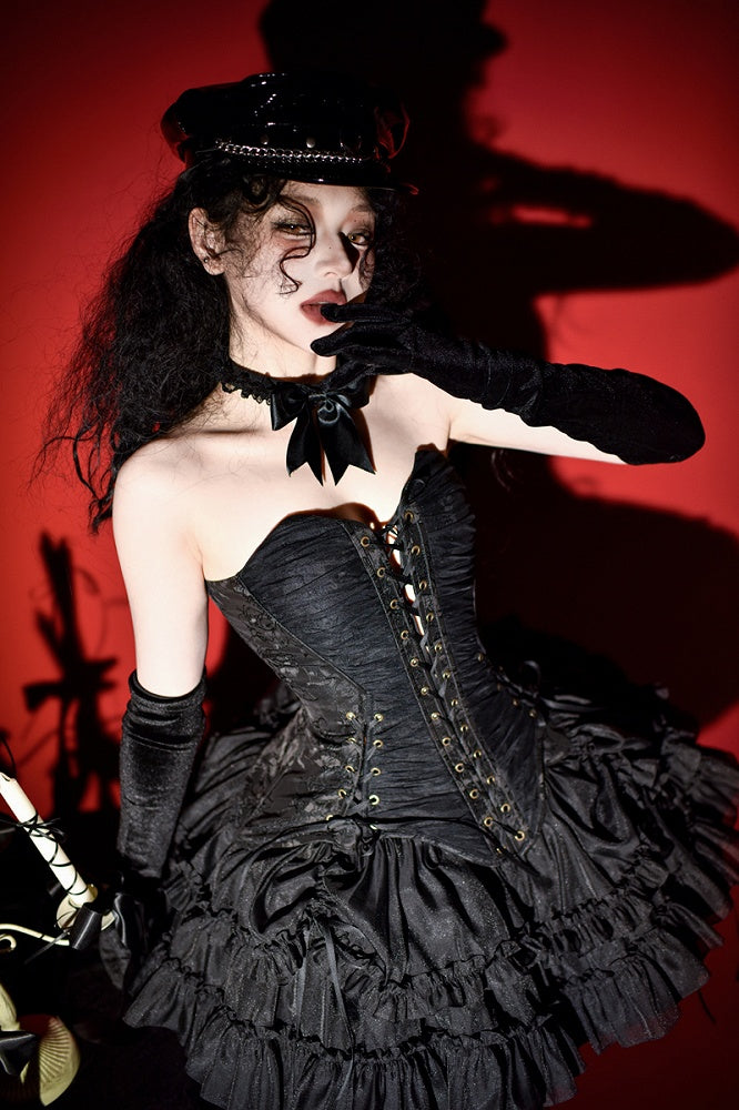 Gothic Lace-up Top Lolita Corset Details Black