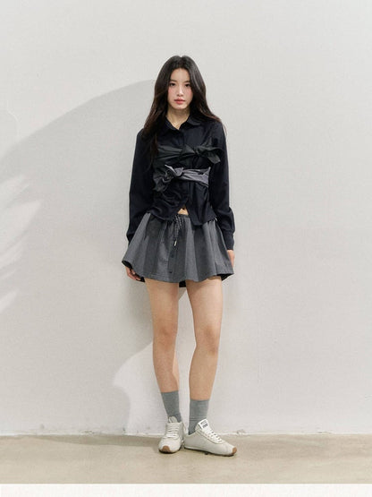 A-line Kawaii Gray Details Skirt Button with