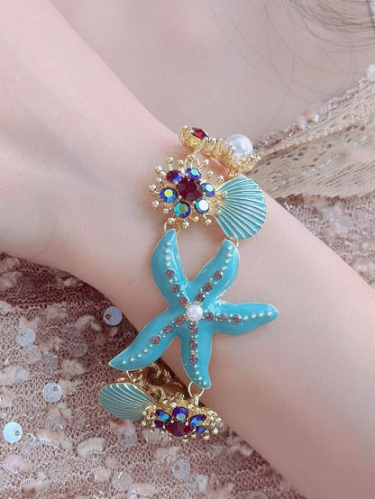 4 Muschel Y2K Seestern Armband/Halskette Bittersüße Optionen Strass verziert und