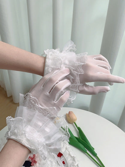 White) Lolita Gloves Sheer Ruffled (Color: Lace Style