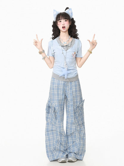 Relaxed Blue Two-Piece Polka Dot Tee with Badge - Languid Park