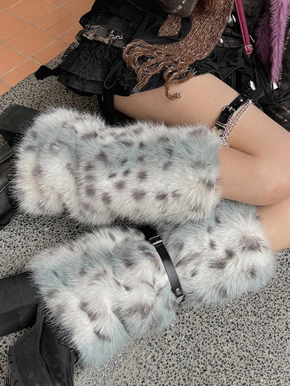 Rosa/Staubblau/Gelb Y2K Schnallenriemen Shaggy Beinwärmer