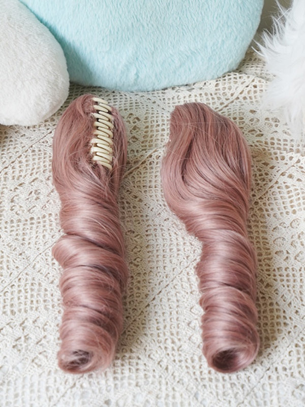 Rosa Bob-Perücke mit Pony und doppelten langen/kurzen Pferdeschwanz-Krallenclips