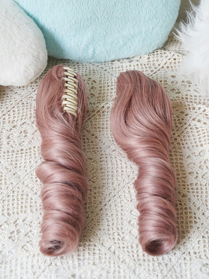 Rosa Bob-Perücke mit Pony und doppelten langen/kurzen Pferdeschwanz-Krallenclips