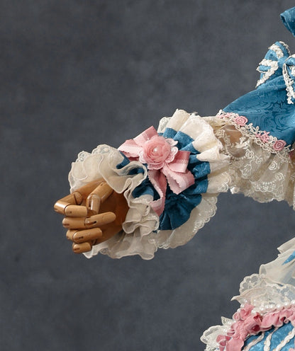 Blue Hanayome Rosette Embroidery Floral Bead Chain Lolita OP - Bramble Rose
