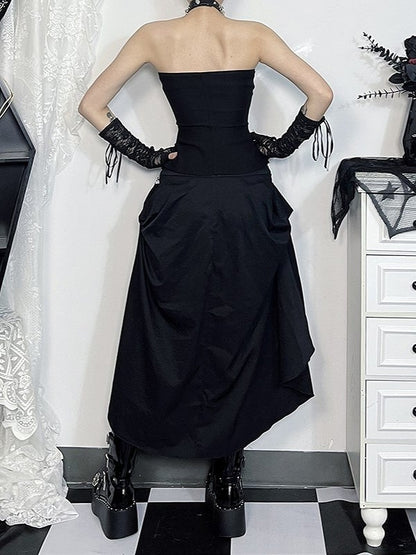 Hook Detail Front Halloween with Midi Skirt Cyberpunk Lace-Up Black Gothic