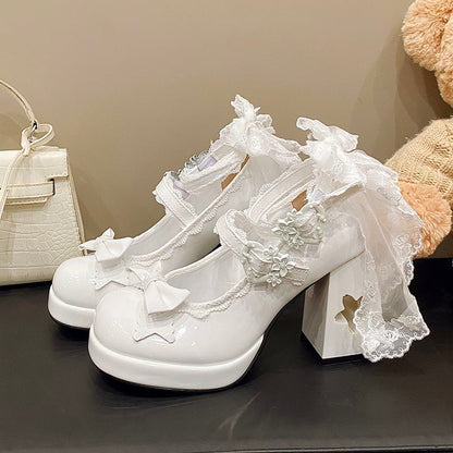 Sakura Confession Cutout Heel Lolita Mary Jane Heels – Sweet Lace Bow JK Shoes | LilyVow