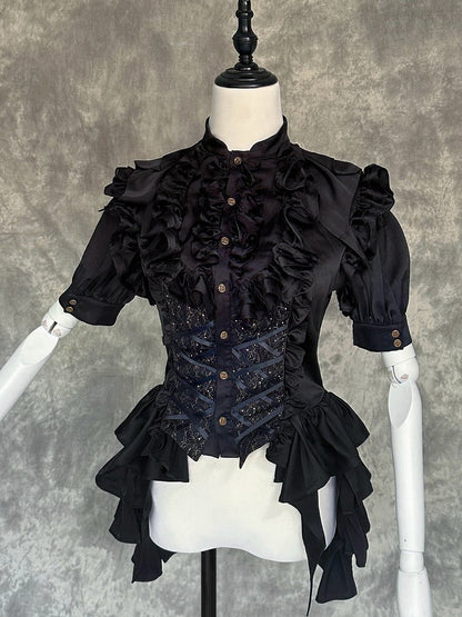 Shirt Ouji - Lolita Gold and Cape Black Prince + High Waist Shorts Outfit Bloomer